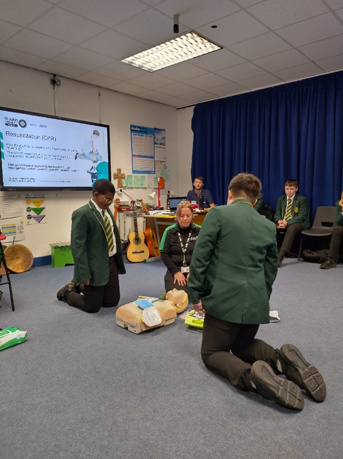 Photograph from the first aid session at St Illtyd’s Catholic High School.