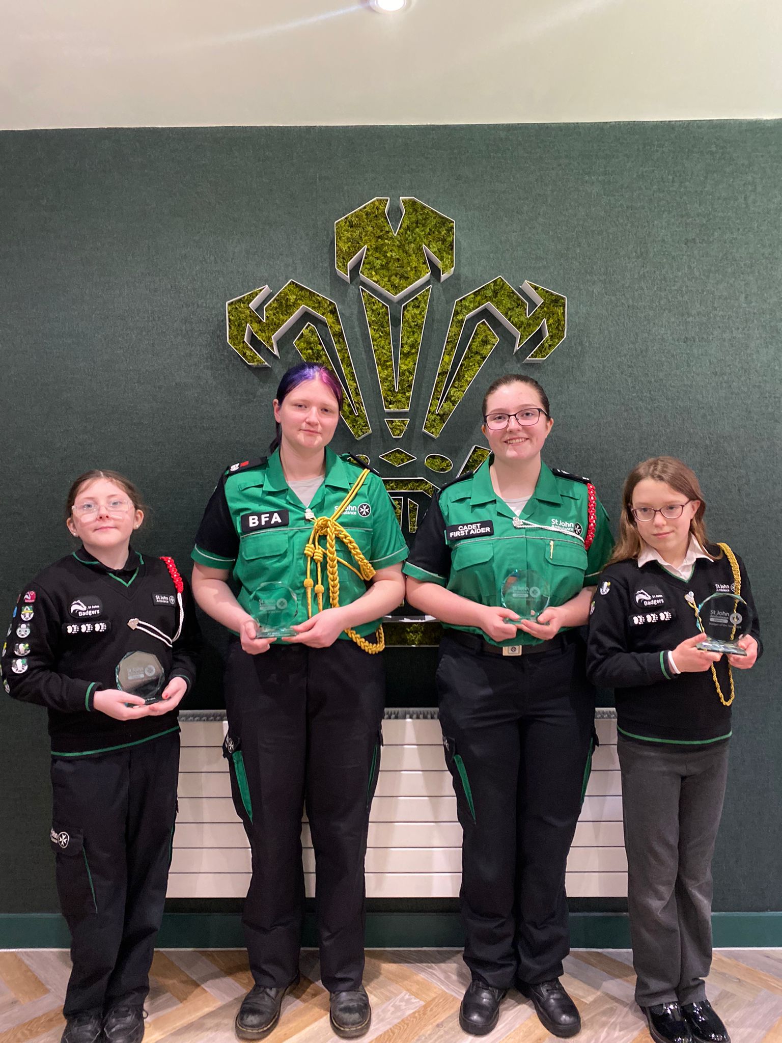 St John Ambulance Cymru’s Children and Young People competition winners at the Principality Stadium.