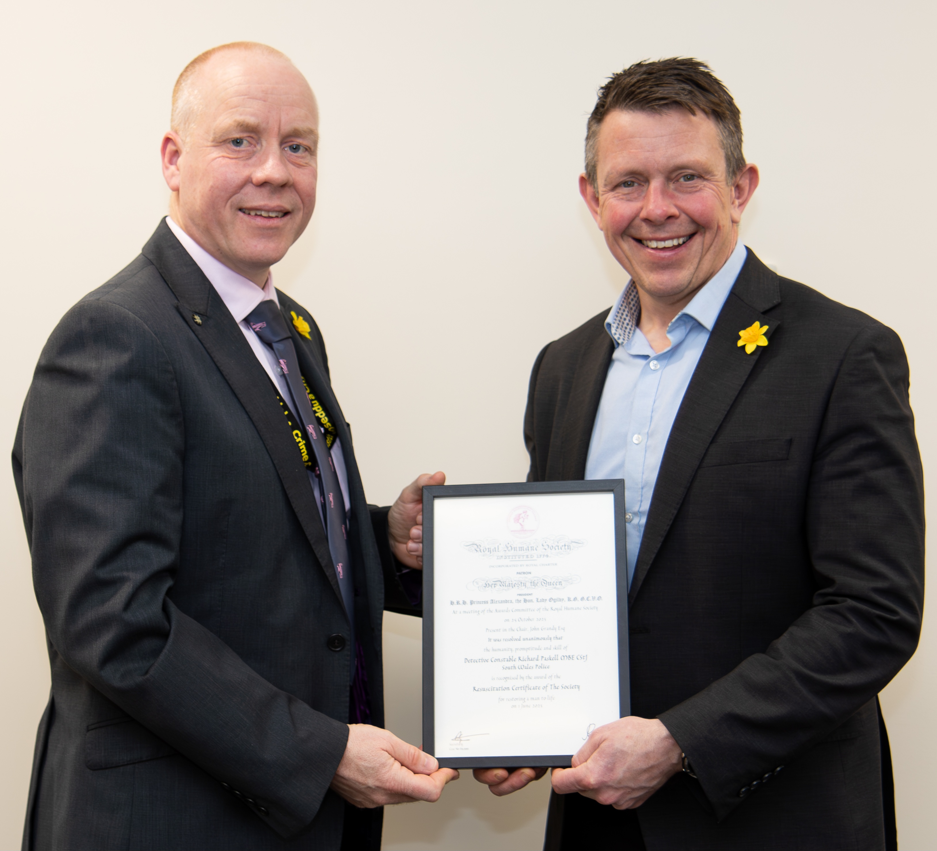 St John Ambulance Cymru Chief Volunteer Richard Paskell with South Wales Police Chief Constable Jeremy Vaughan